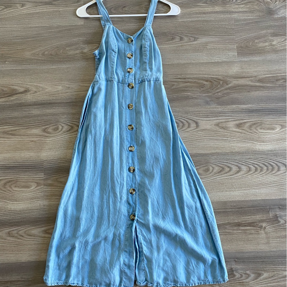 Light Blue Buttoned Tank Top Maxi Dress with POCKETS